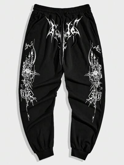 ROMWE MEN Goth Calça de Moletom Jogger Estilo Gótico Masculina, Escola, Para Rave, Halloween