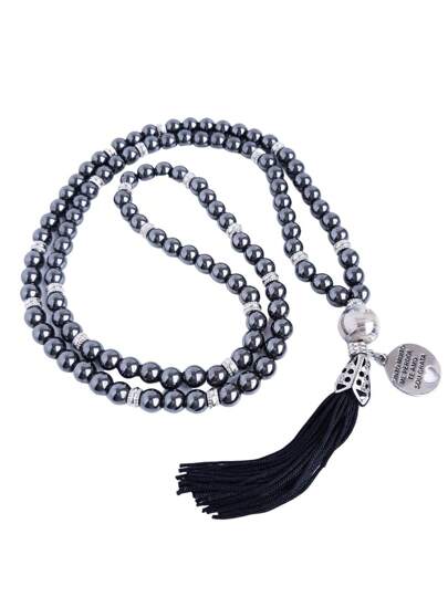Charm of Beads Japamala 108 contas em Pedra Natural Hematita 8mm com pingente medalha Hoponopono