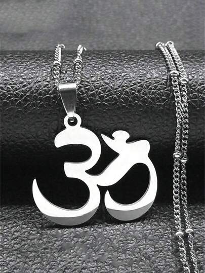 Colar de Contas Mala Budista Aum de Aço Inoxidável, Ioga Chakra, Cor Preta/Dourada/Prateada, Colar com Estátua