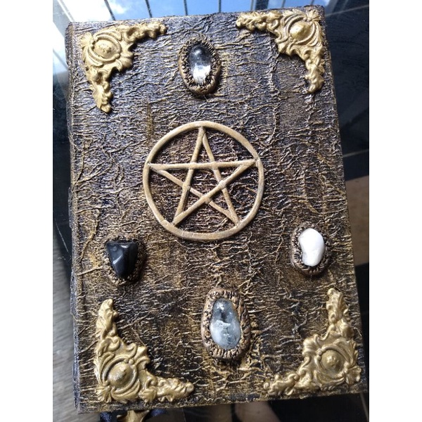 Grimorio Livro das Sombras com Pentagrama e Pedras Naturais 120 Folhas
