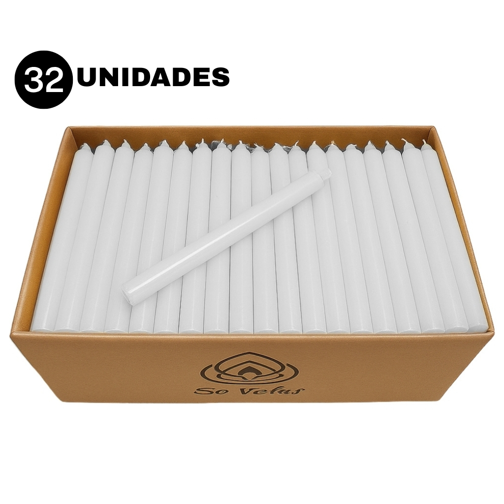 Velas Palito Branca 18cm 32 Unidades Atacado N9 Parafina Pura Sem Cheiro