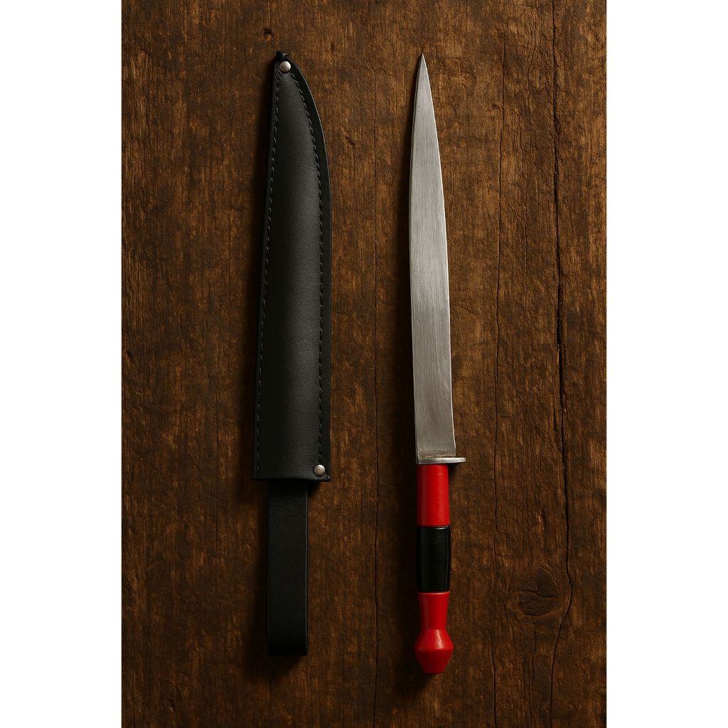 Faca Artesanal Aço Carbono 30cm – Com Bainha Cabo Coral Preto Vermelho Prock Campanha