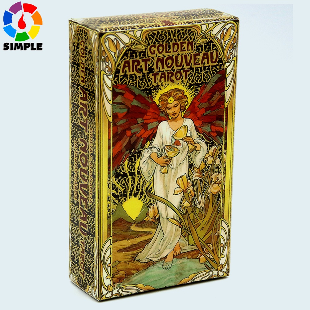 Golden Art Nouveau Tarot Deck 78 Cards with Guidebook Cards Occult Divination Book Sets for Beginners Box Majo