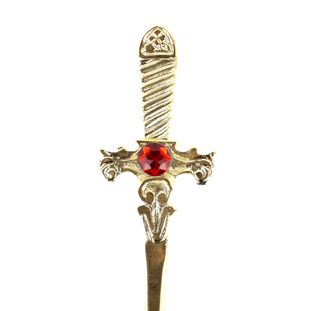 Athame Metal Dourado Brilhante 15cm Pedra Vermelha Reforçado
