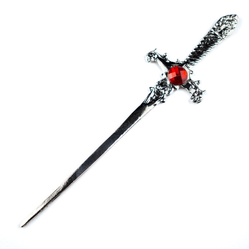 Athame Metal Prata Brilhante 15 cm Pedra Vermelha
