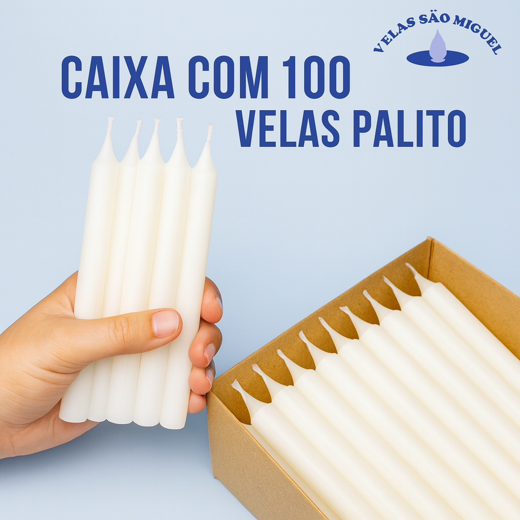 100 Velas Palito Brancas 16 cm x 1 2 cm Parafina Pura Promoção Preço de Atacado