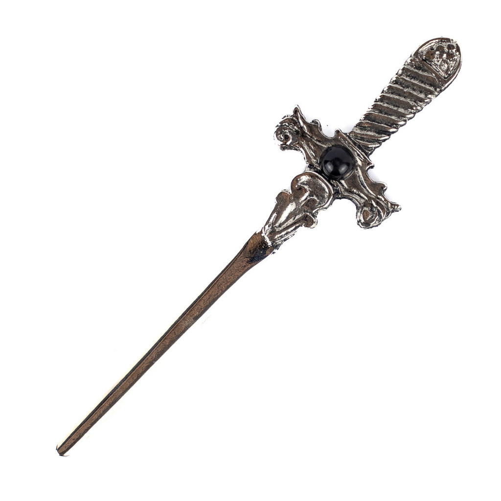 Athame Metal Prata Envelhecido 15 cm Pedra Negra Reforçado