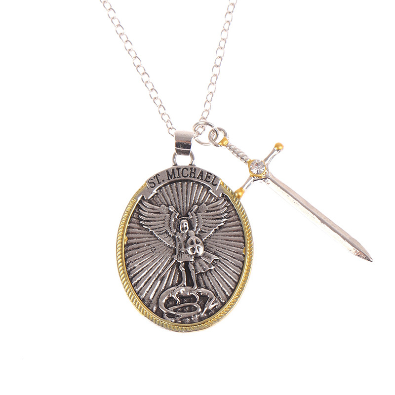 São Miguel Anjo Colar Criativo Cavaleiro Escudo Vintage Pingente Jóias Masculinas
