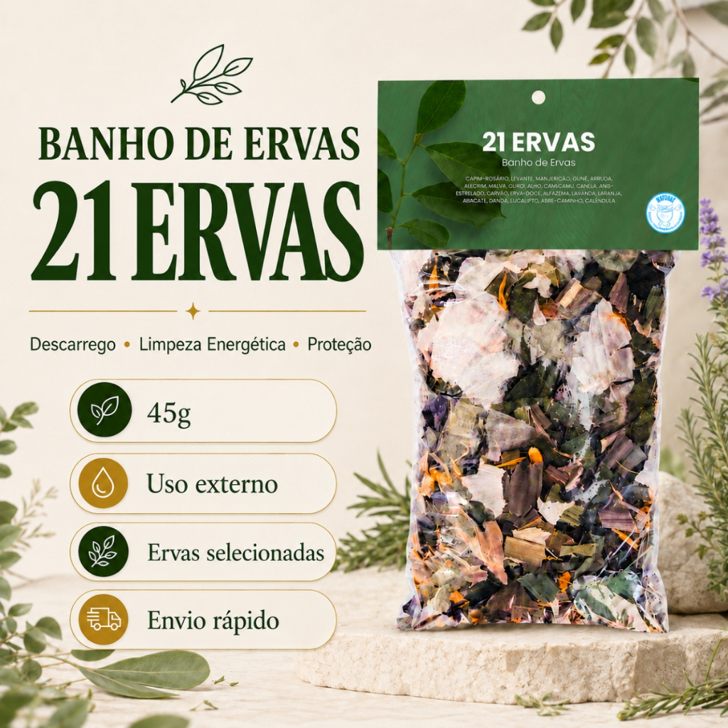 Banho de Ervas 21 Ervas 45g Descarrego Limpeza Energética e Proteção.