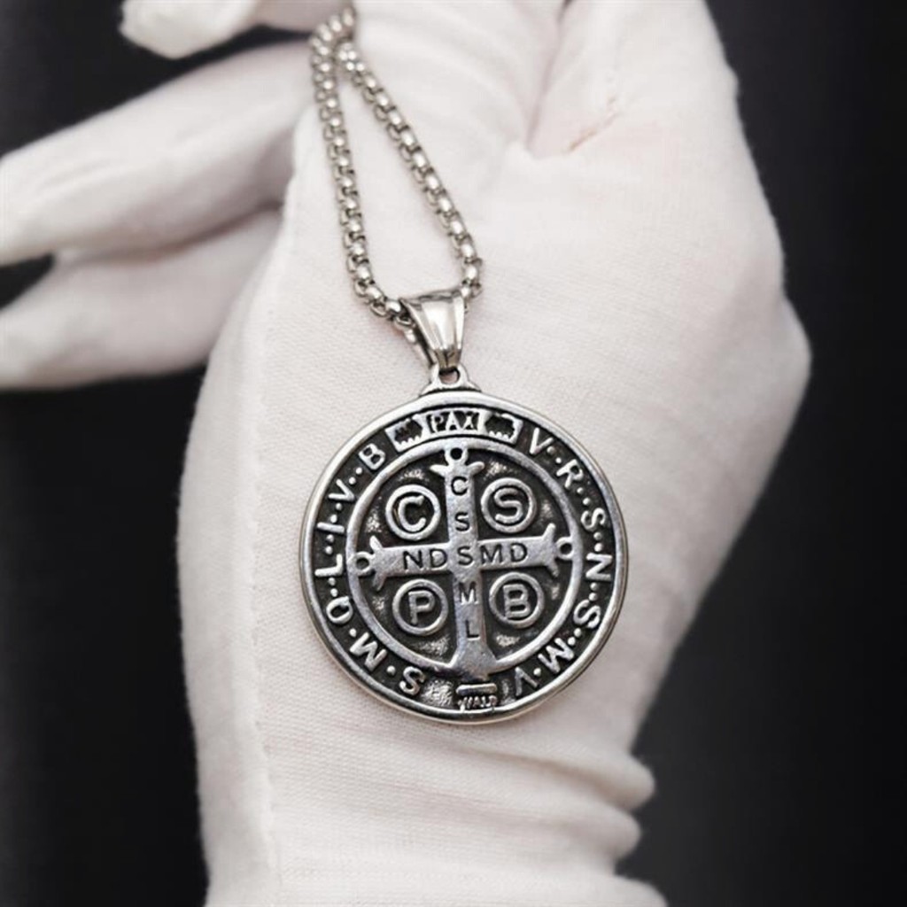 Corrente Colar Medalha Pingente De São Bento Aço Inoxidável