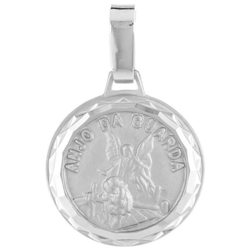 Pingente Prata Medalha Anjo da Guarda Prata 925 Elluxe Joias