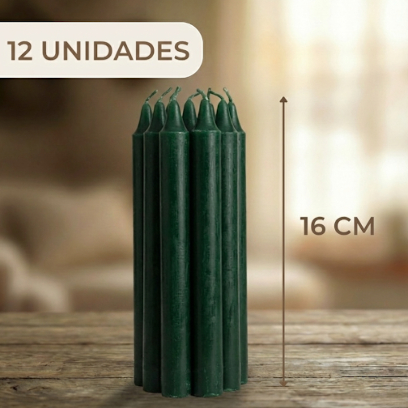 Velas Palito Verde 12 unidades de 16x1 5cm 28g Atacado e Revenda Decoração