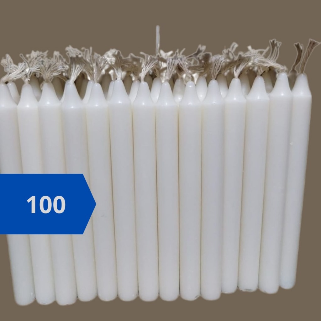Kit 100 Velas Brancas Palito (12 cm x 1 2 cm) Queima Prolongada 100 Parafina