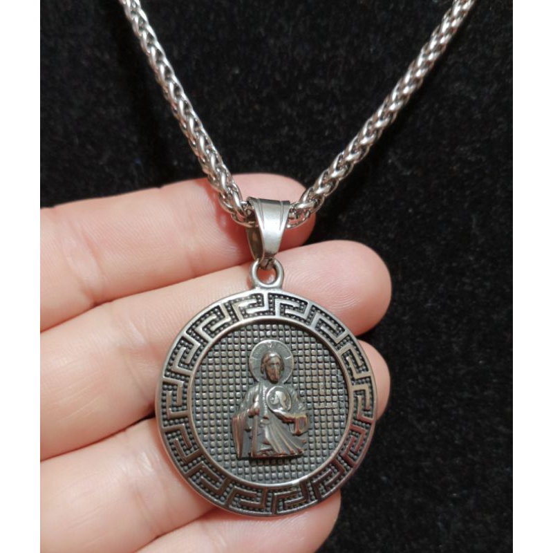 cordão com Pingente Aço Inox Medalha Santo Religioso