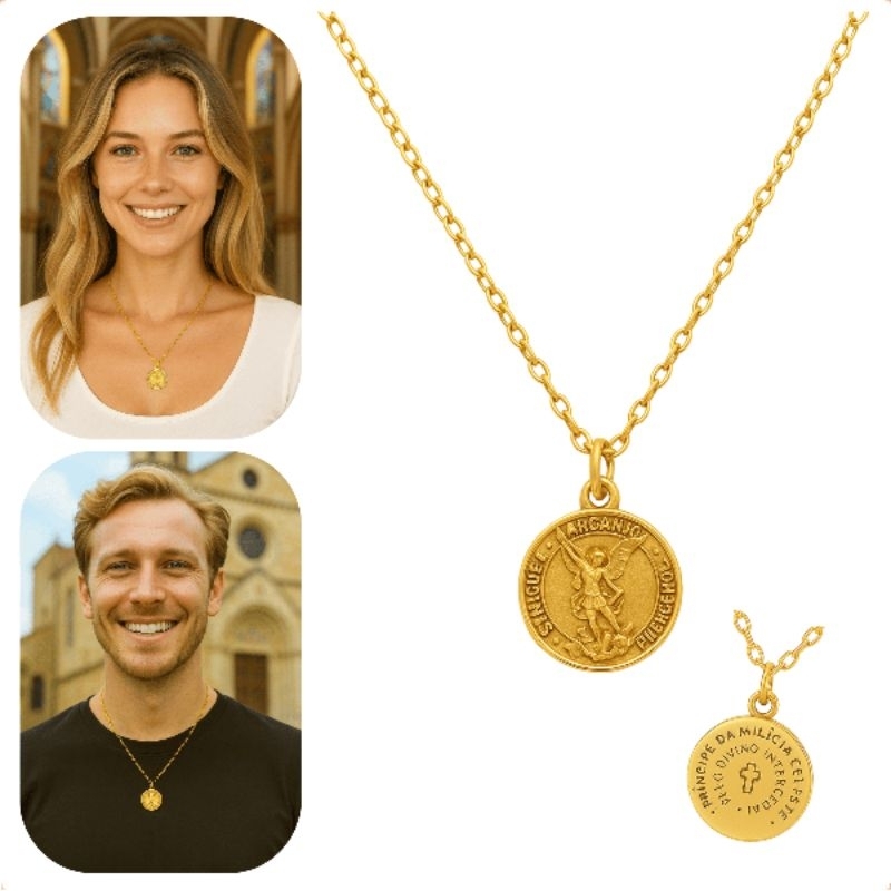 Colar Banhado Ouro 18k Príncipe Celeste São Miguel Arcanjo