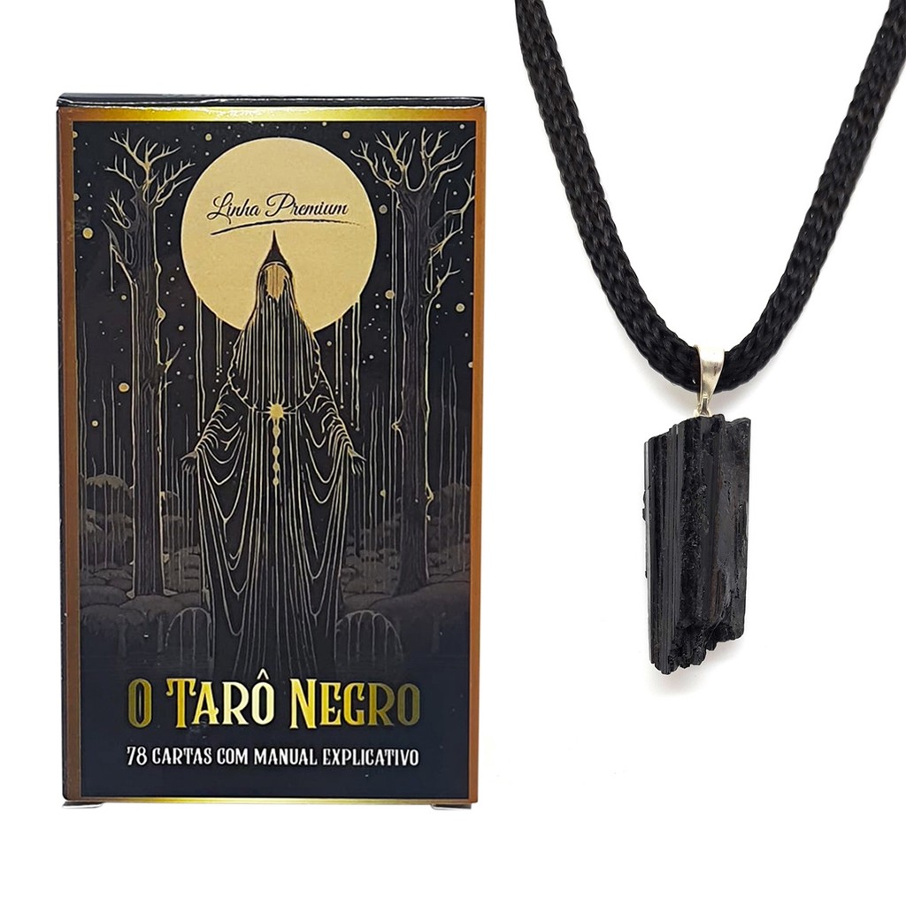 Kit O Grande Tarot Negro 78 Cartas e Colar Turmalina Negra
