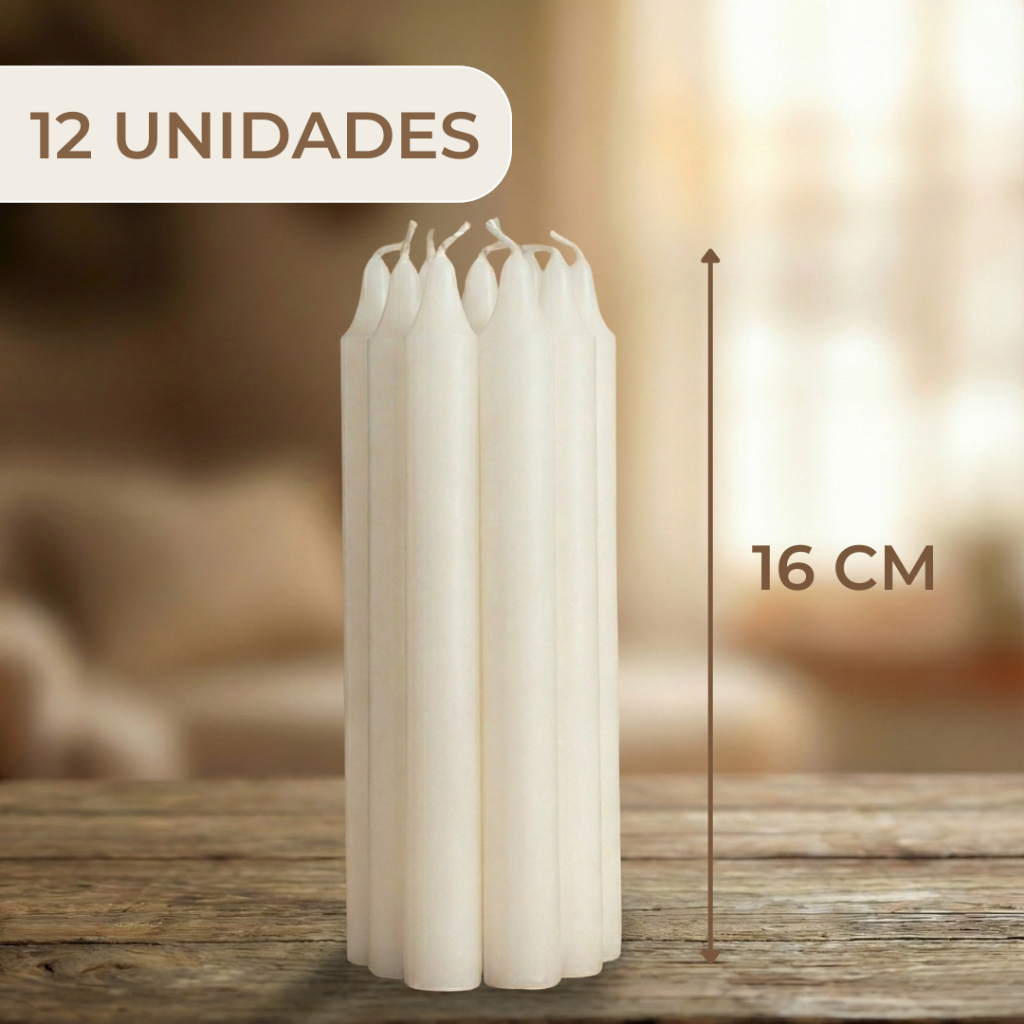 Velas Palito Branca 12 unidades de 16cm 28g Atacado e Revenda Decoração Natal Religião