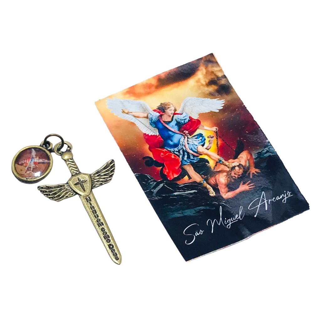 Pingente Crucifixo Espada e Medalha São Miguel Arcanjo