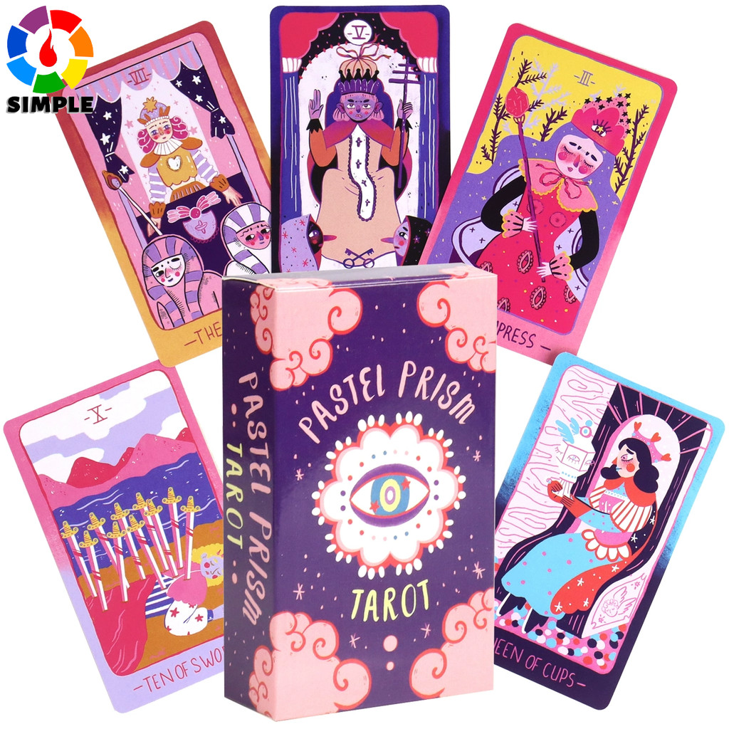 Pastel Prism Tarot Cards 78 Pcs Cards Imbued With The Soothing Tones Of A Pink and Sky blue Color Palette Game