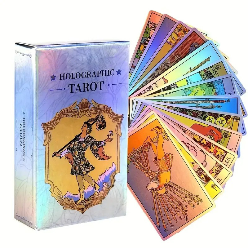 1 Caixa Clássico Jogo De Tabuleiro De Cartas De Tarô Com Flash Holográficas Baralho Waite Holográfico Para Ini
