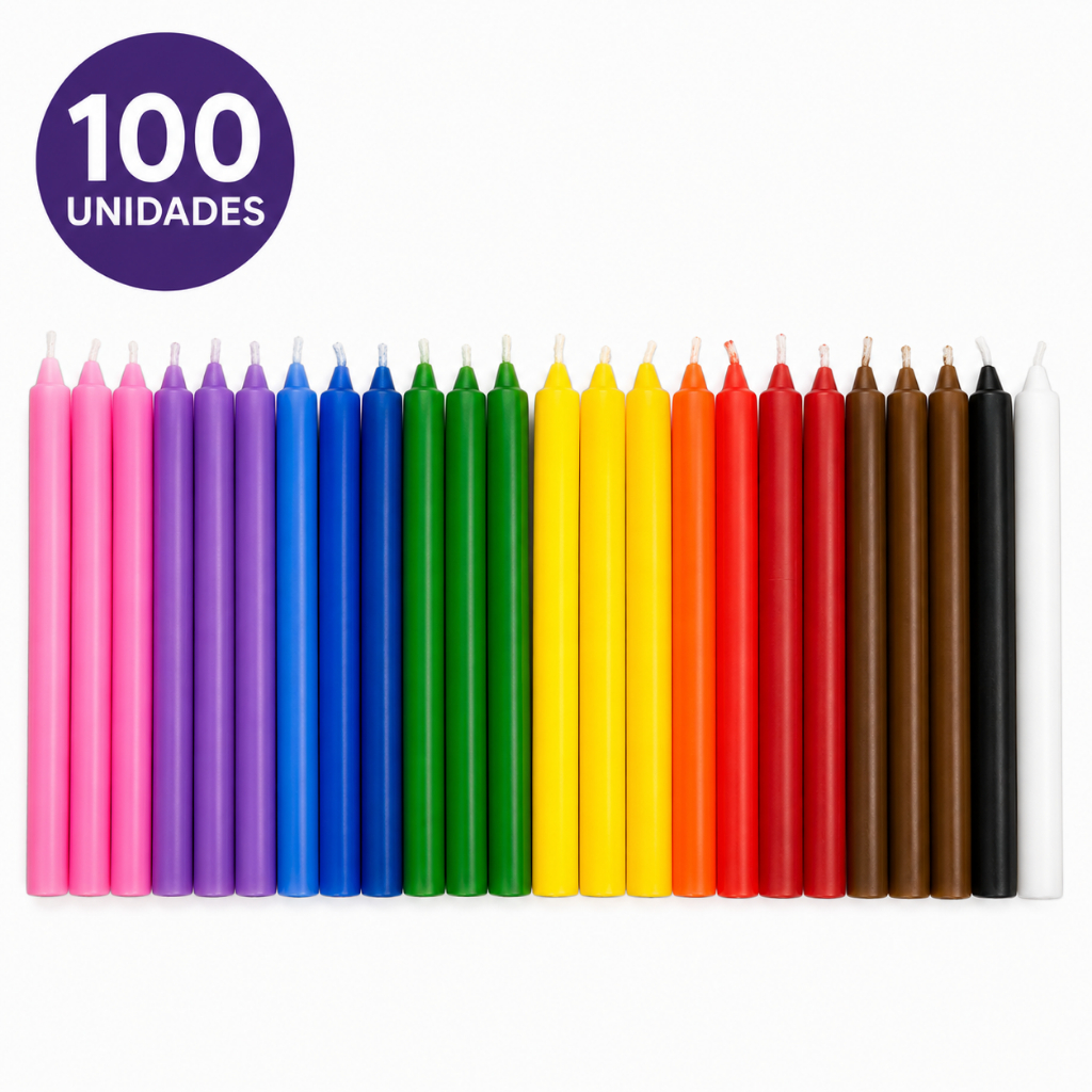 Vela Palito 100 un Coloridas 18cm 100 Parafina Pura Religiosas Oração Umbanda Candomblé