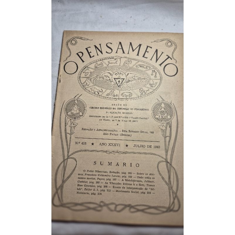 Revista O Pensamento Nº 418 (julho de 1943) • Ocultismo • Papus • CECP • Teosofia • Rara • Original
